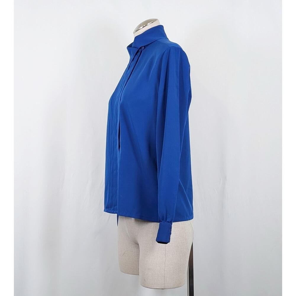 Vintage 80s Blouse Blue Pleated Front Long Sleeve Women's Size 10 Pendleton - Picture 4 of 7